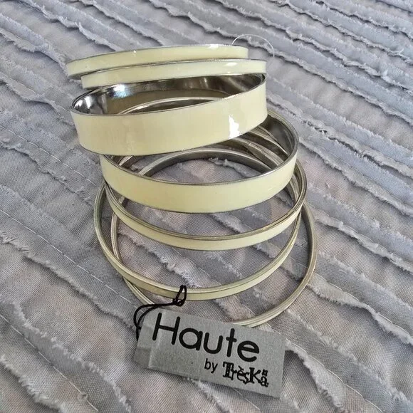 Set of 7 Creme Bangle Bracelets Haute by Treska NWT - Picture 2 of 13